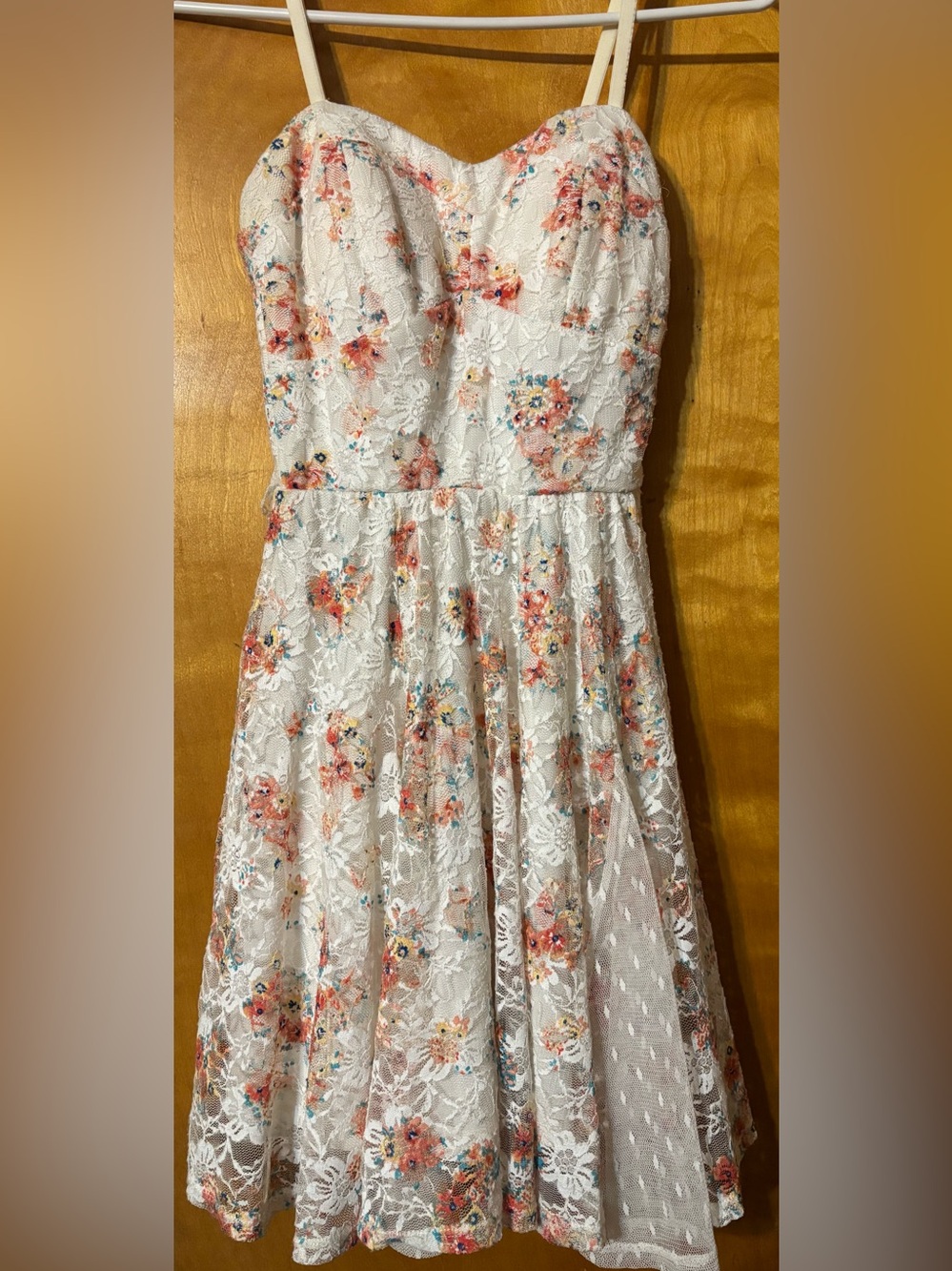 Lily Rose White Floral Lace A-Line Dress with Pink & Orange Flowers - Picture 3 of 4